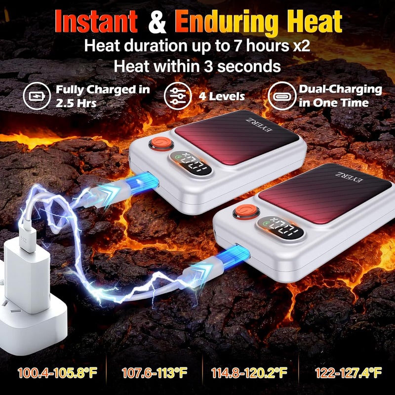 EYERZ Electric Hand Warmers Rechargeable 2 Pack, Magnetic AI Hand Warmers with LED Display & 4 Levels, Portable Pocket Heater, Gifts for Christmas, Camping, Golf, Raynauds, Hunting, Women & Men - Image 3